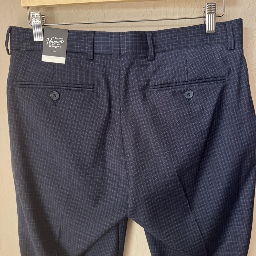 NWT Original Penguin Wool Navy Blue Plaid Slim Dress Pants Size 32W x 30L - Picture 10 of 13